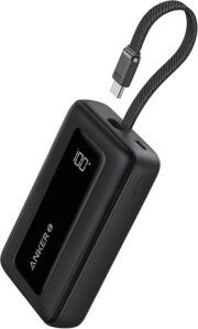 Anker Powerbank Essential 10K mAh, 30W max power, Built-In USB-C Cable, Black